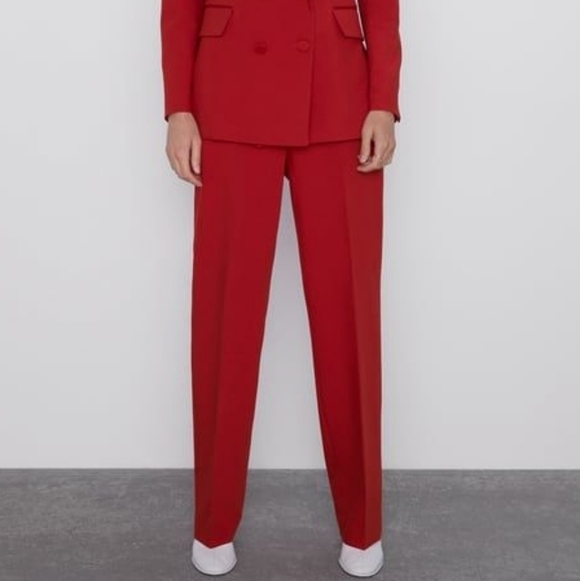 Zara Pants - Zara High-Waist Tuxedo Trousers with Satin Waistband